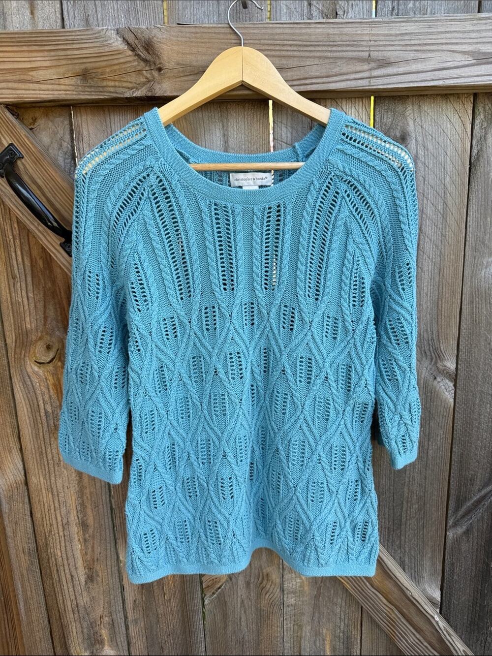 Christopher & Banks Blue Open Knit Sweater Blue Medium